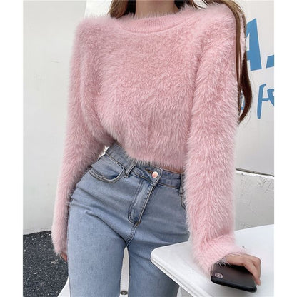 Sweater Plain Cropped Neck Round