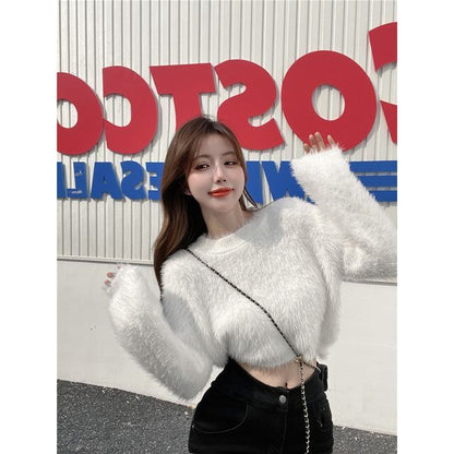 Sweater Plain Cropped Neck Round