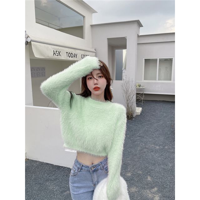 Sweater Plain Cropped Neck Round