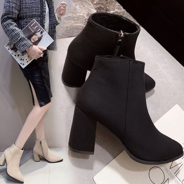 Pointed Heel Chunky Boots Ankle