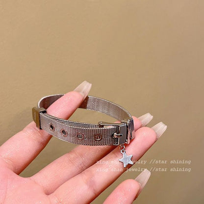 Leather Buckled Bracelet Faux Star Alloy Pendant /