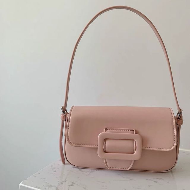 Leather Bag Buckled Flap Faux Shoulder