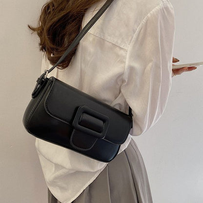 Leather Bag Buckled Flap Faux Shoulder