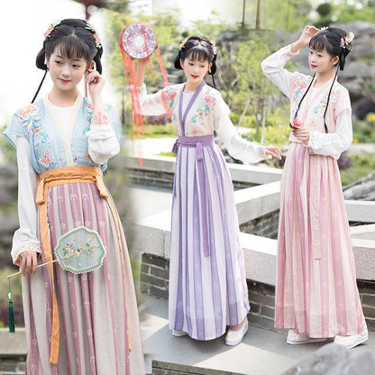 Flower embroidered Hanfu Vest / Blouse / High Waist Floral Maxi A