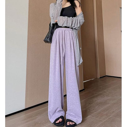 High Rise Plain Drawstring Drape Wide Leg Sweatpants