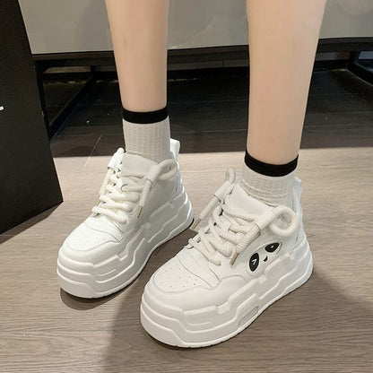 Lace-Up Sneakers Platform Applique Panda