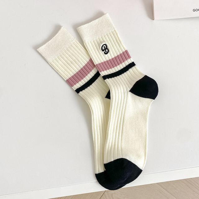 Set of 2 Pairs: Printed Ribbed Socks