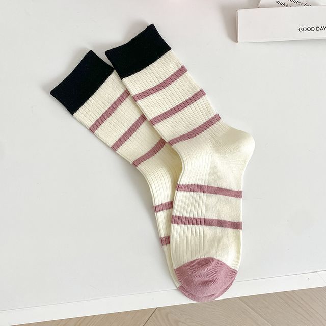 Set of 2 Pairs: Printed Ribbed Socks