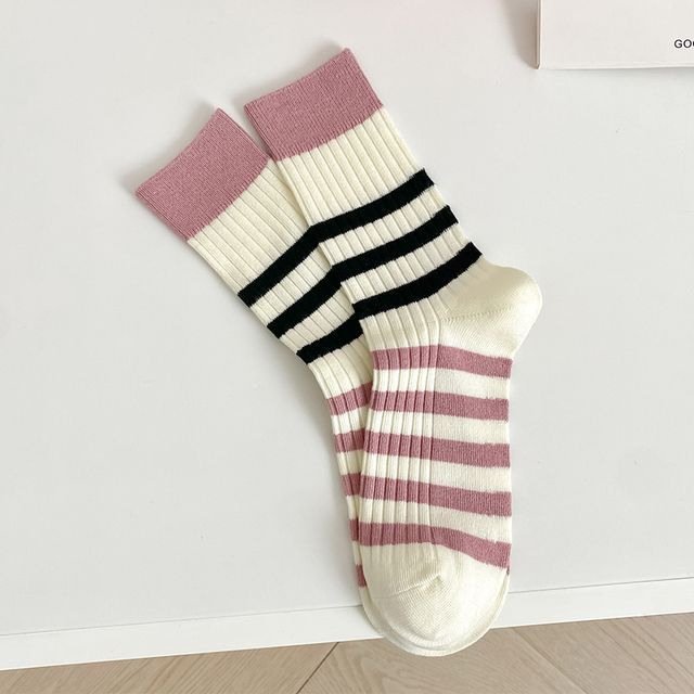 Set of 2 Pairs: Printed Ribbed Socks