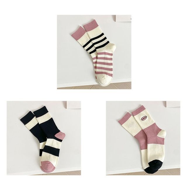 Set of 2 Pairs: Printed Ribbed Socks