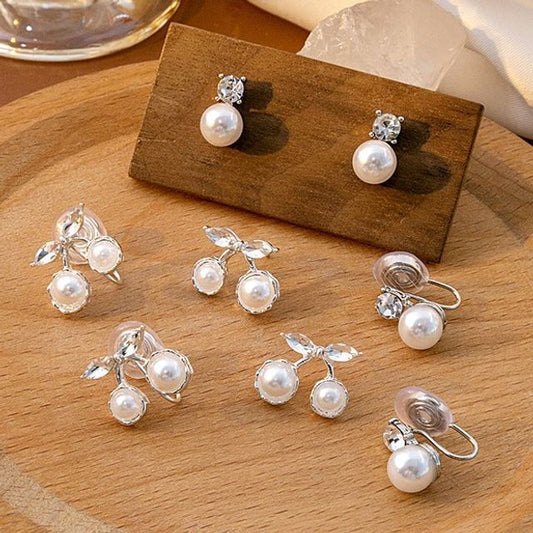 Rhinestone Faux Pearl Alloy Earring