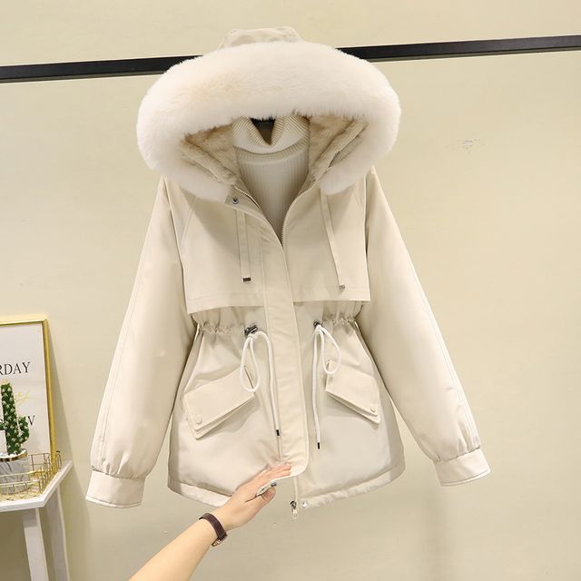 Fluffy Hooded Plain Puffer Jacket