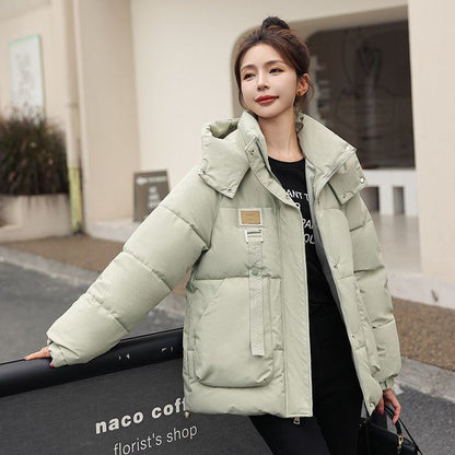 Applique Hooded Zip Puffer Jacket