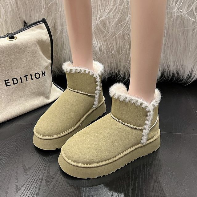 Fluffy Trim Platform Ankle Boots