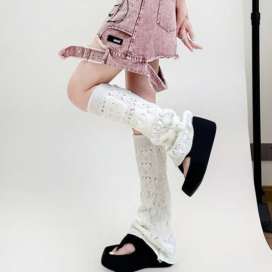 Jambières en tricot pointelle en forme de cœur