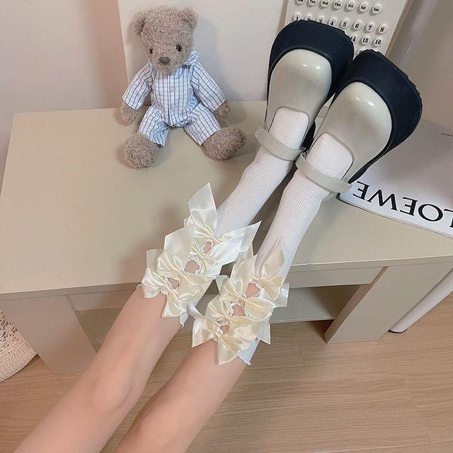 Plain Bow Cutout Tall Socks