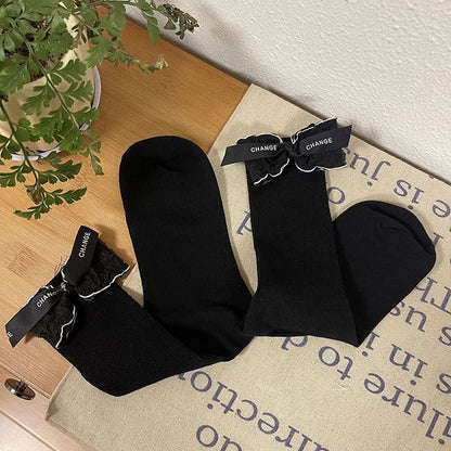 Plain Tall Lettering Bow Socks