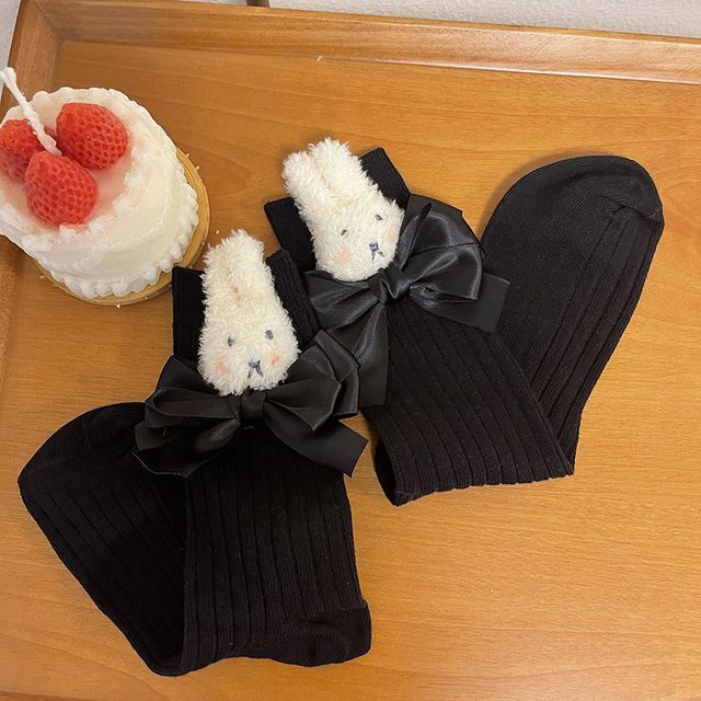 Plain Rabbit Bow Socks