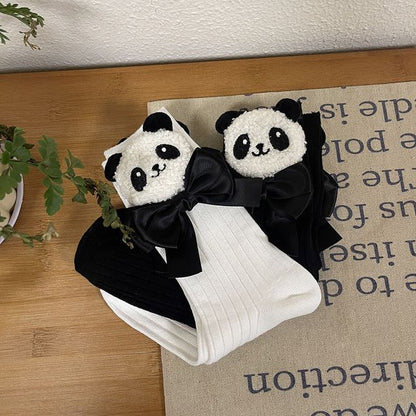 Plain Panda Bow Socks