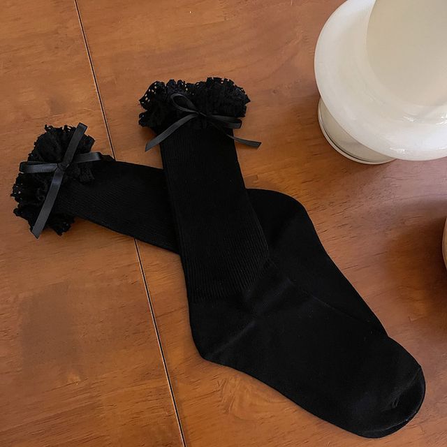 Plain Ribbed Ruffled Socks