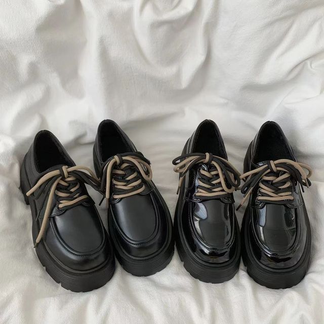 Lace-Up Leather Platform Faux Shoes