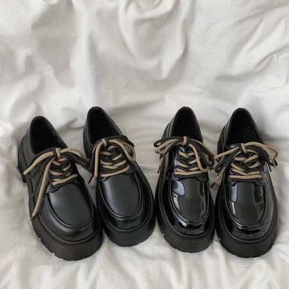 Lace-Up Leather Platform Faux Shoes