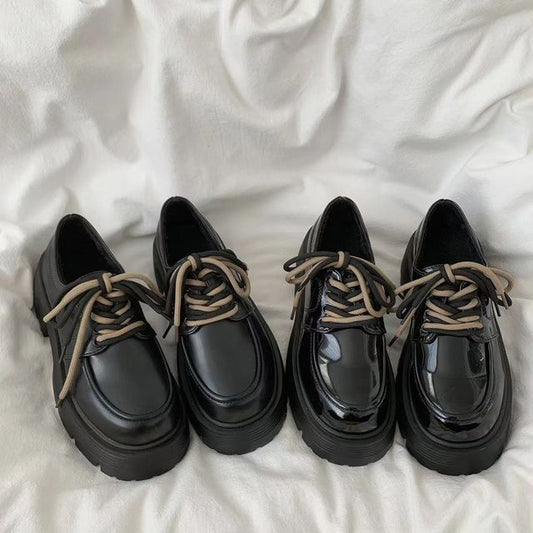 Lace-Up Leather Platform Faux Shoes