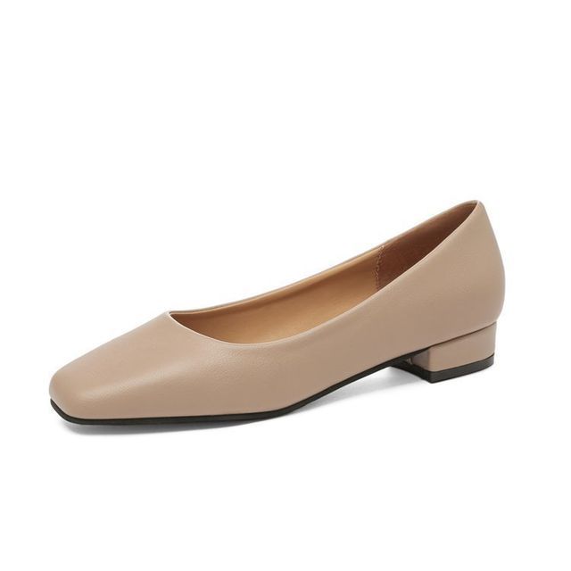 Pumps Square Toe Block Heel Plain Faux Leather