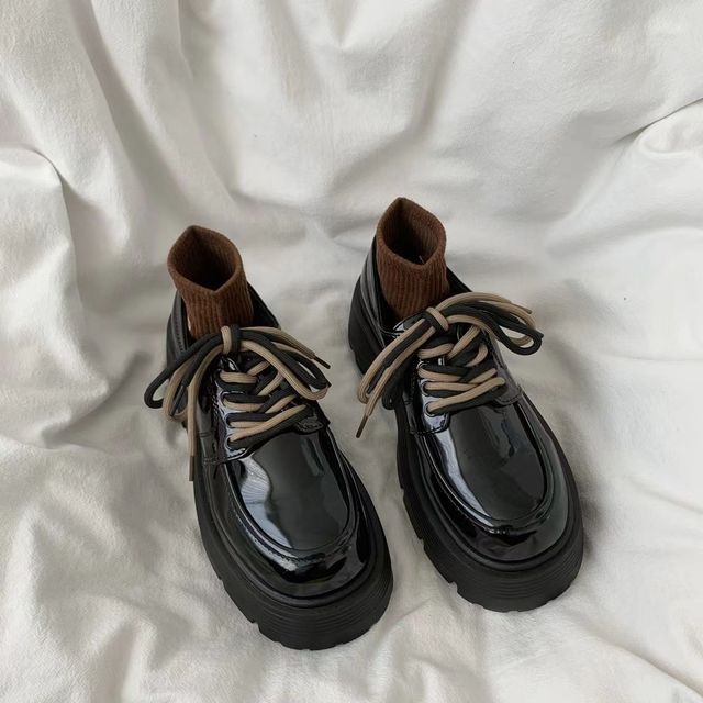 Lace-Up Leather Platform Faux Shoes