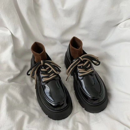 Lace-Up Leather Platform Faux Shoes