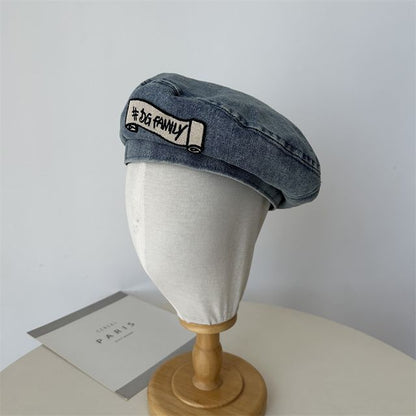 Hat Embroidered Lettering Beret Denim