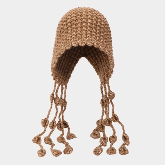 Fringed Knit Cloche Hat