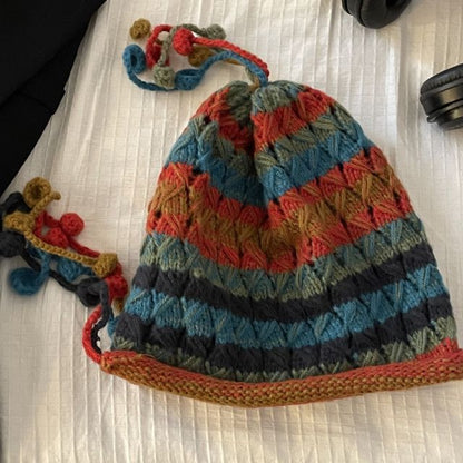 Striped Knit Bonnet Hat