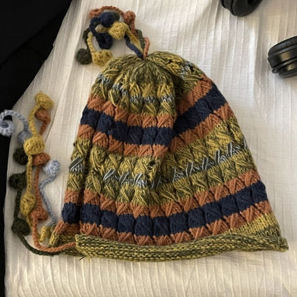 Striped Knit Bonnet Hat