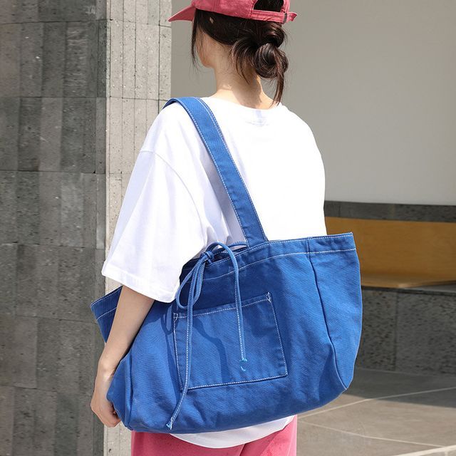 Contrast Stitch Canvas Tote Bag