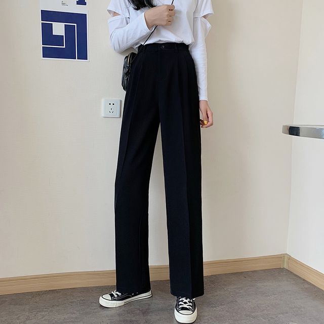 High Waist Plain Loose Fit Suit Pants