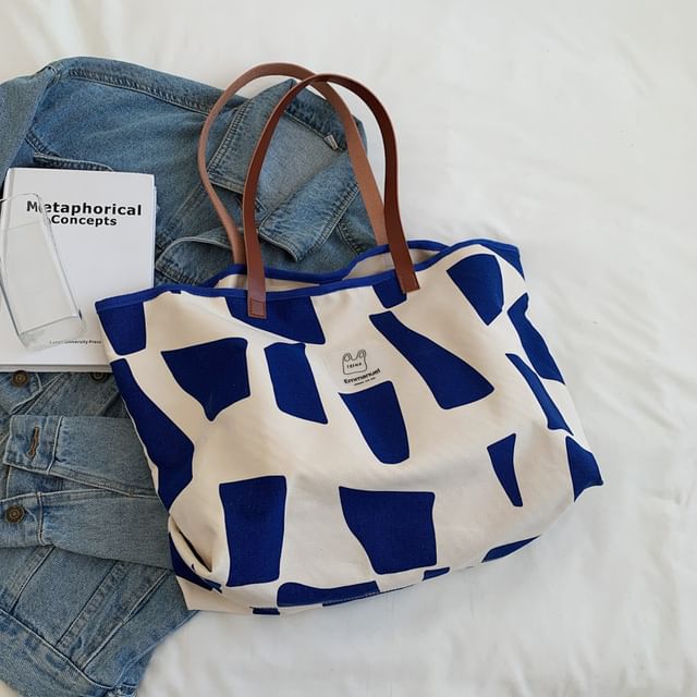 Sac fourre-tout en toile à imprimé géométrique appliqué