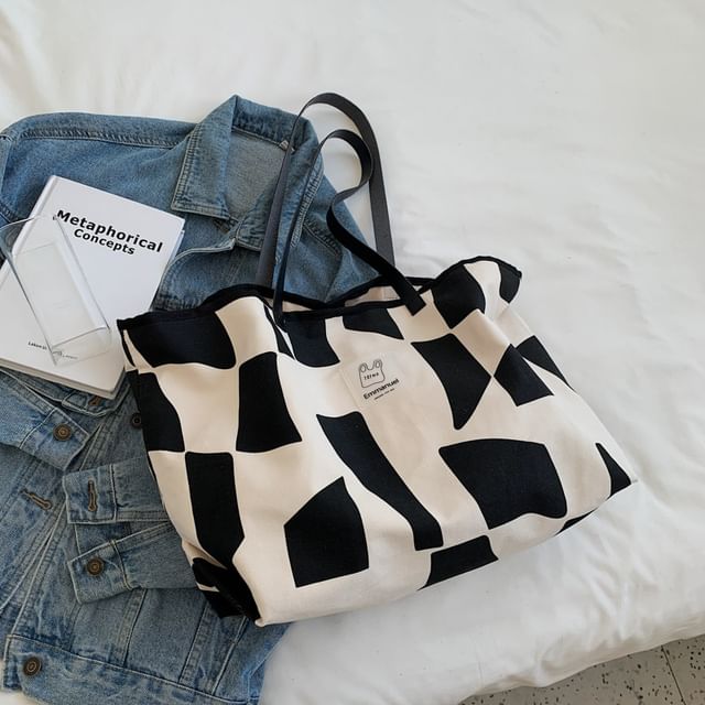 Sac fourre-tout en toile à imprimé géométrique appliqué