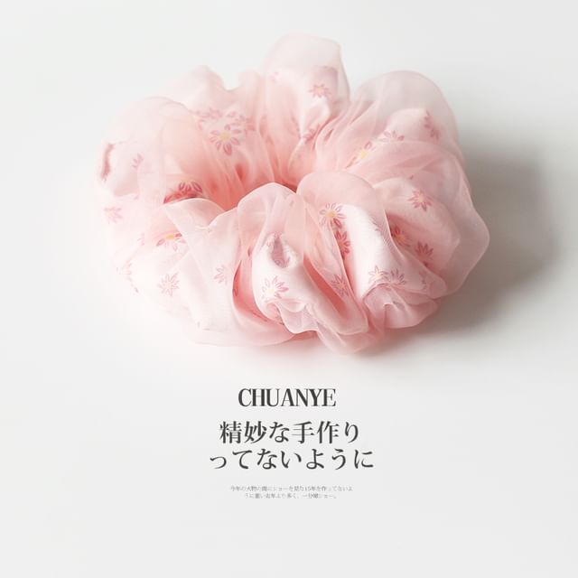 Floral Shirred Fabric Scrunchie