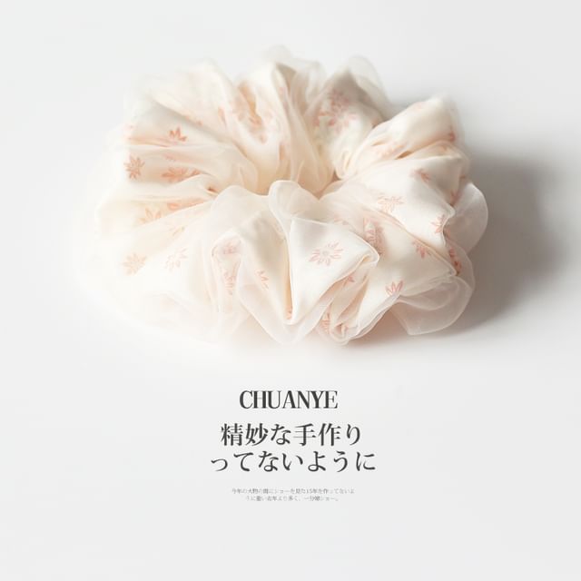 Floral Shirred Fabric Scrunchie