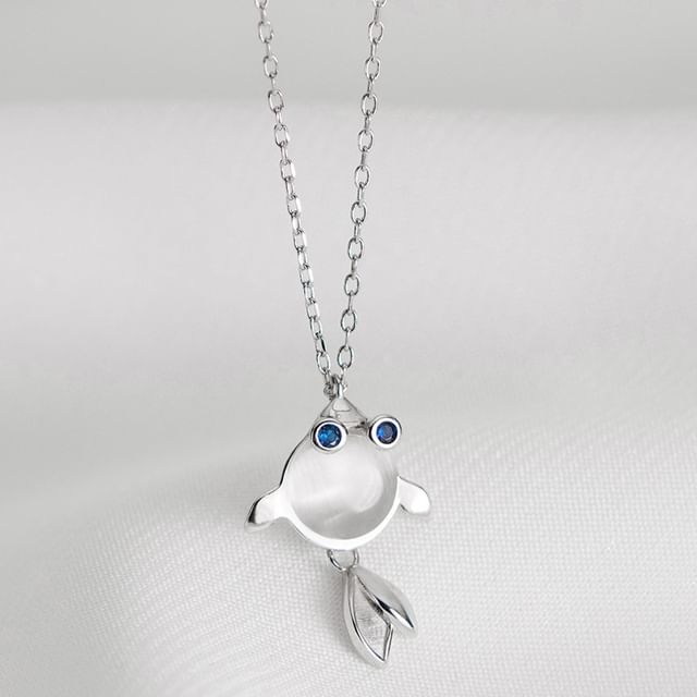 Goldfish Faux Cat Eye Stone Pendant Sterling Silver Necklace