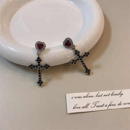 Alloy Layered Heart / Pendant Rhinestone Earring Drop Choker Cross