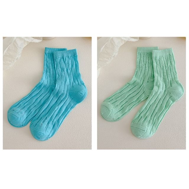 Plain Mesh Panel Socks Set