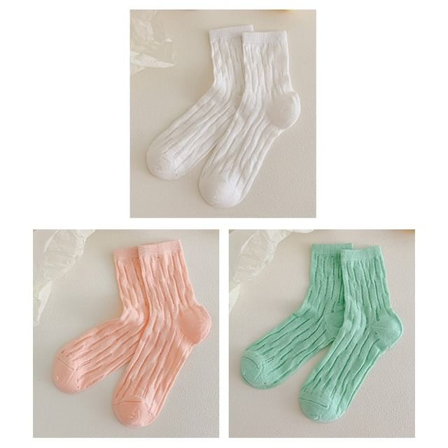 Plain Mesh Panel Socks Set