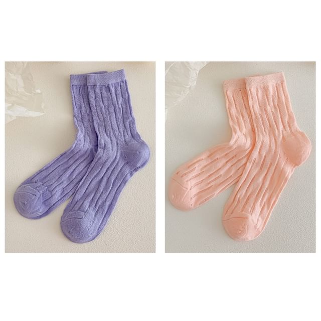 Plain Mesh Panel Socks Set