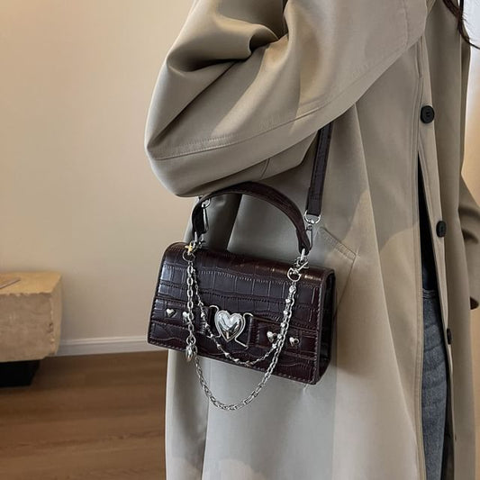 Grain Flap Crossbody Croc Heart Buckled Bag
