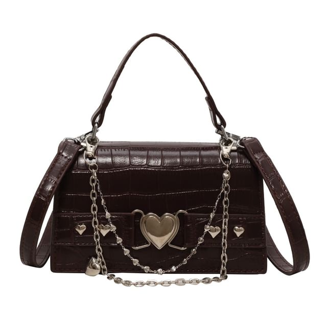 Grain Flap Crossbody Croc Heart Buckled Bag