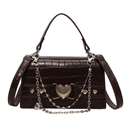 Grain Flap Crossbody Croc Heart Buckled Bag
