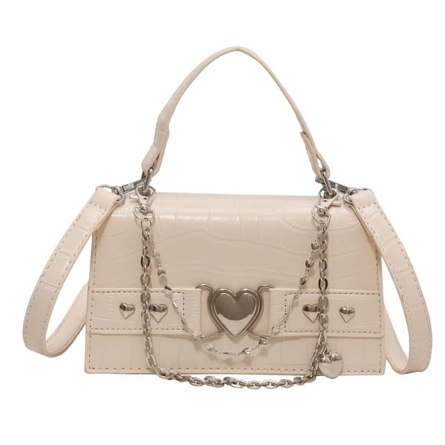 Grain Flap Crossbody Croc Heart Buckled Bag