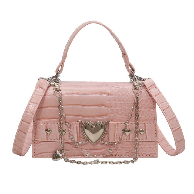 Grain Flap Crossbody Croc Heart Buckled Bag